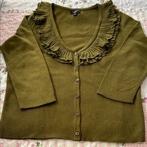 Talbots Olive Ruffled Cardigan